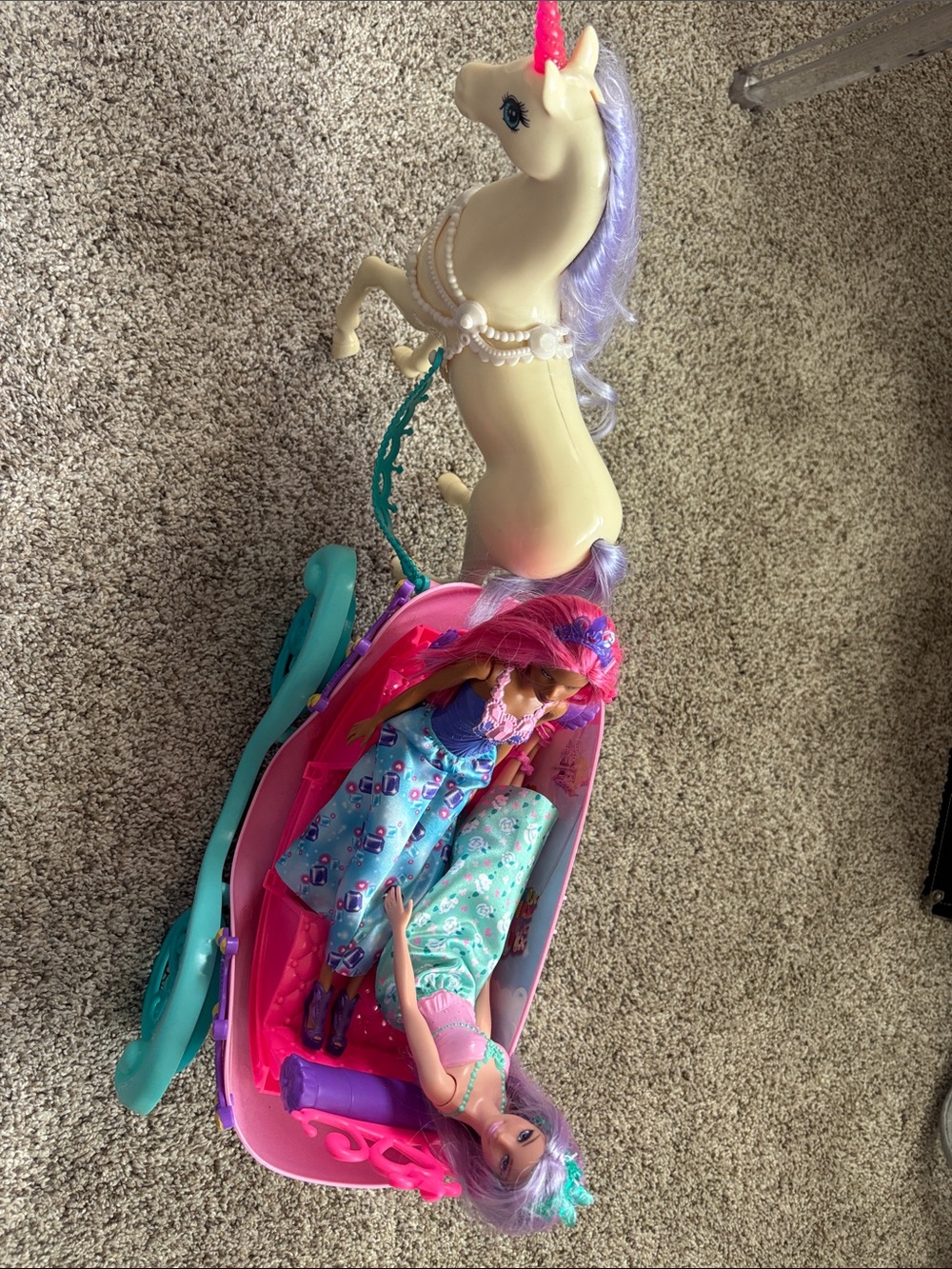 Barbie Pink and Purple Unicorn Carriage with Teal Accents
